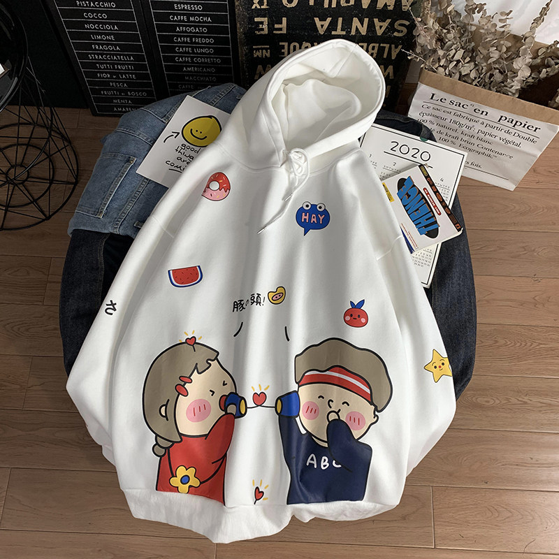 Áo sweater dáng rộng dài tay in hình hoạt họa có mũ trùm thời trang thu đông Hàn Quốc cho nam | BigBuy360 - bigbuy360.vn