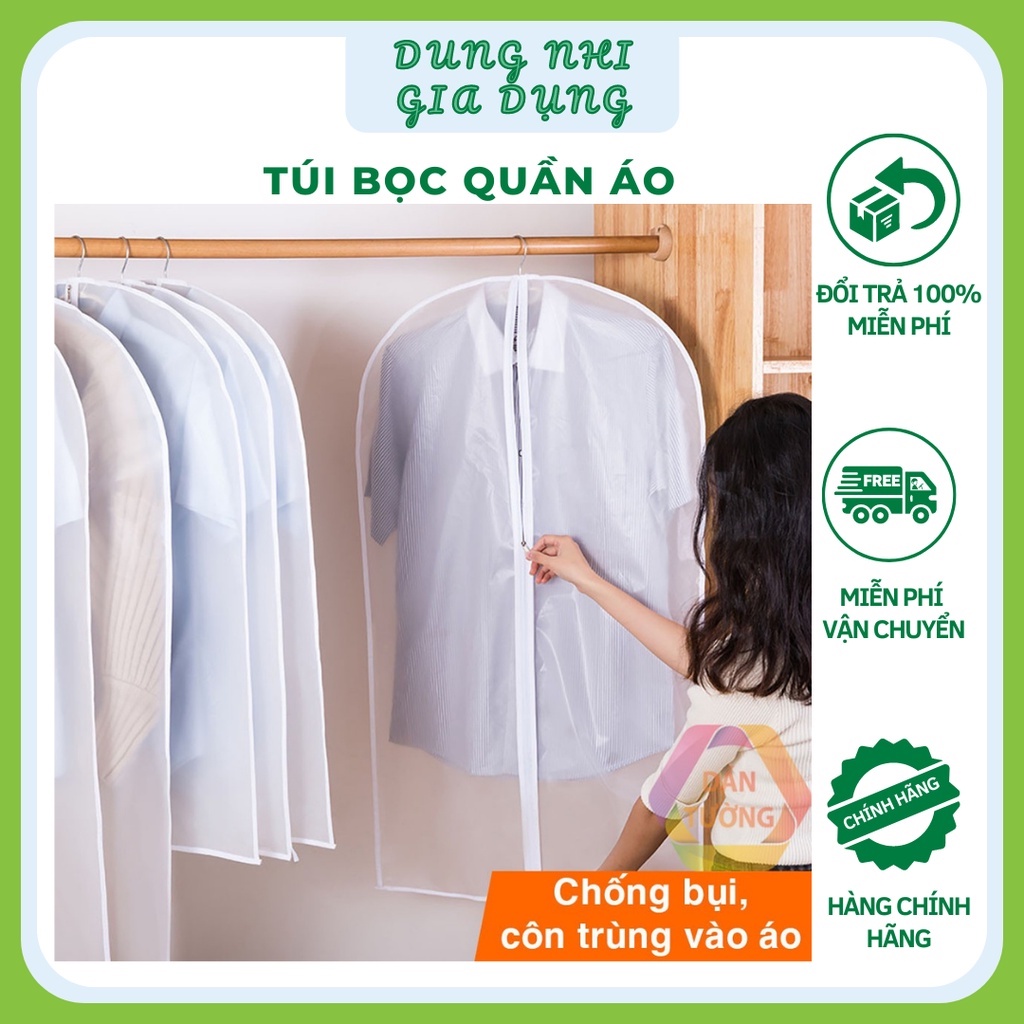 Túi Bọc Quần Áo Treo Tủ Có Khóa Kéo Chất Liệu Nhựa Trong Suốt Túi Bọc Quần Áo Chống Bụi Loại Dày Set 3 Chiếc