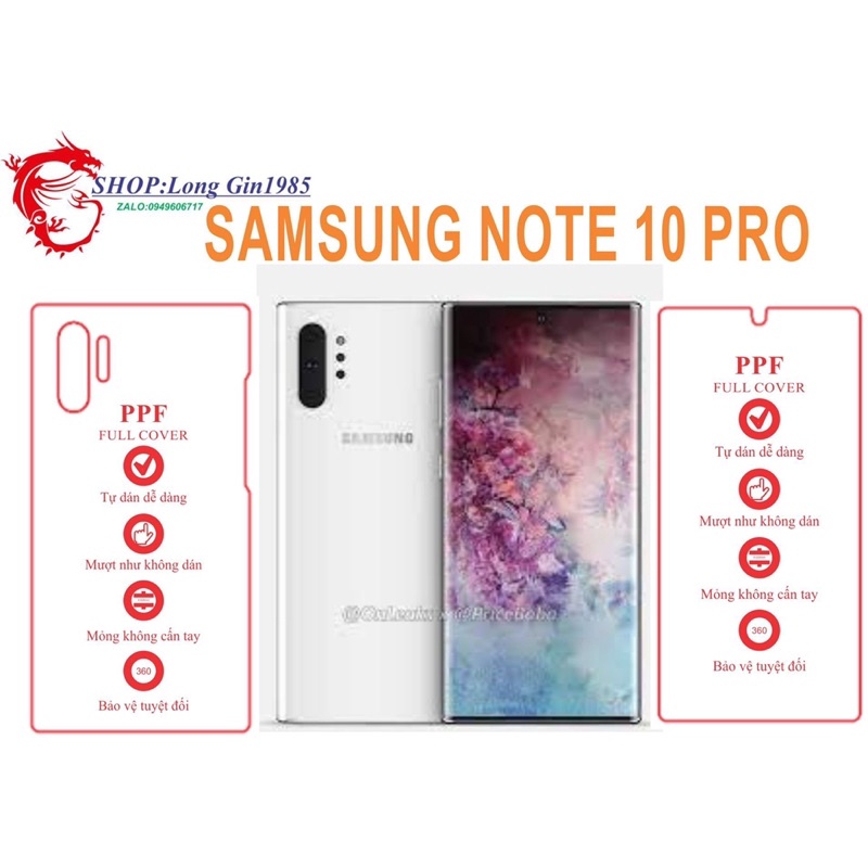 Samsung Note 10 pro miếng dán trong Ppf mặt sau và mặt trước chống va đập chống trầy xước