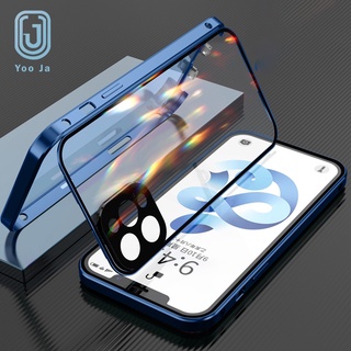✶✧Ốp điện thoại kính cường lực 2 mặt viền kim loại từ tính cho IPhone 11 12 13 Pro Max Mini