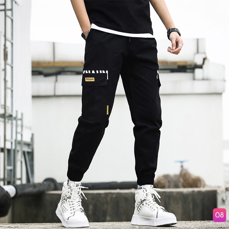 Quần Jogger Kaki thể thao lưng thun ống bó túi hộp đen kem phong cách M139