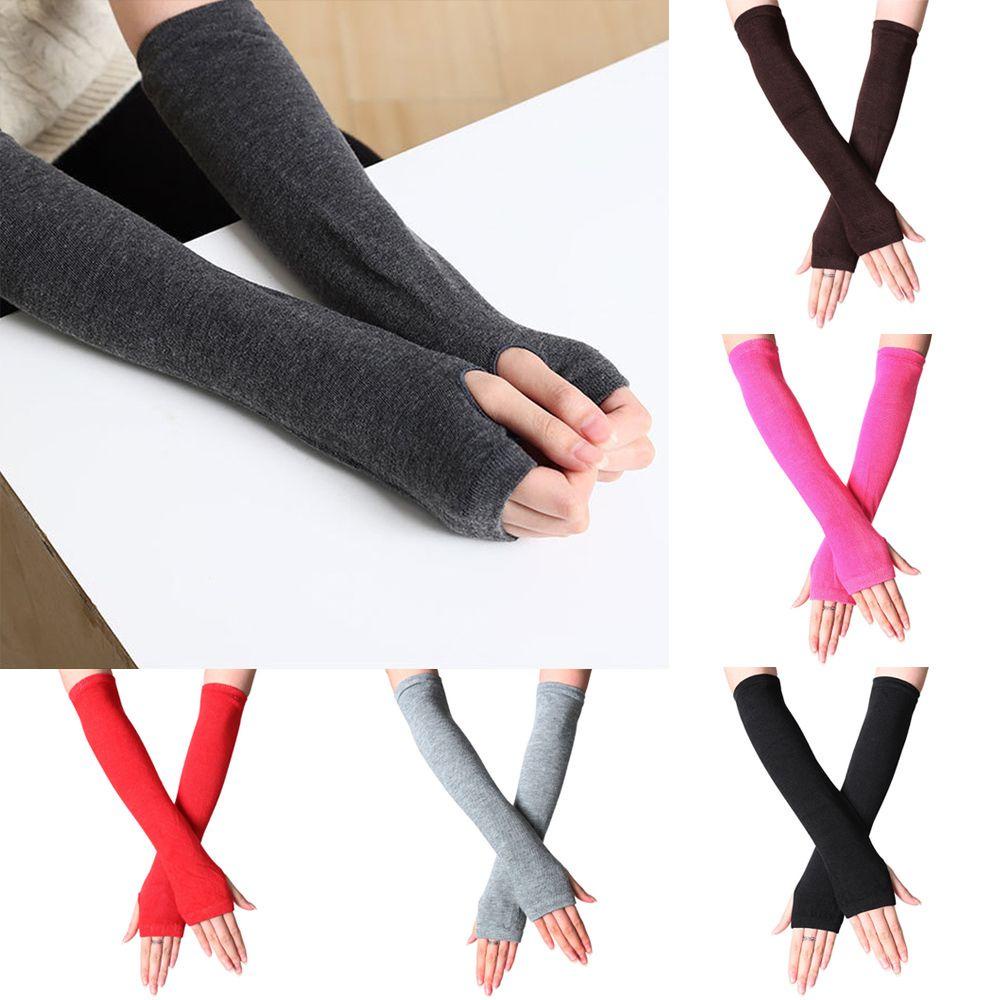 Găng Tay Cotton Dài Hở Ngón Kẻ Sọc Cổ Điển Cho Nữ