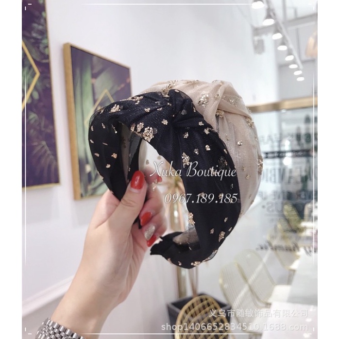 Băng Đô Bờm Cài Tóc Nơ Ren Kim Tuyến Phong Cách Hàn Quốc Phái Nữ