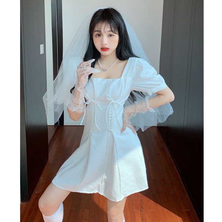 Đầm nữ trắng kiểu a dáng xòe Emilyshop