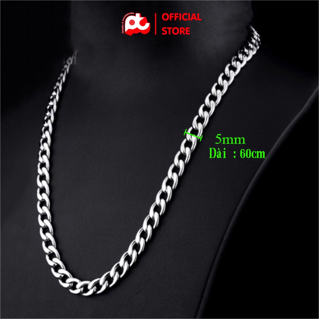 Dây chuyền nam titan cao cấp đẹp sang trọng thép không gỉ lặc PT JEWELRY kích cỡ 5mm màu trắng PTDCNA15