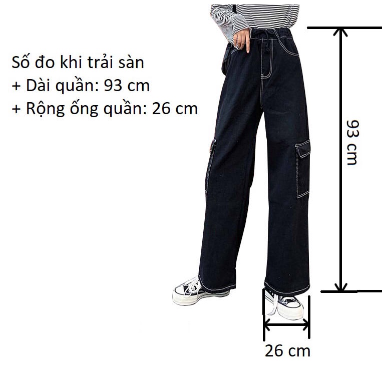 Q012 Quần Culottes đen giả Jean nam nữ ống rộng túi hộp, quần bò giả unisex dáng suông cạp cao ăn gian chiều cao dài