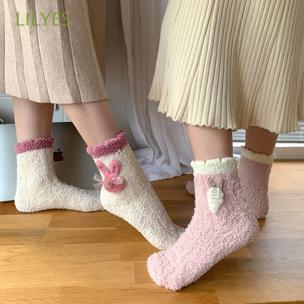 Vớ san hô lông cừu họa tiết hoạt hình thỏ cà rốt phong cách Hàn Quốc ấm áp cho nữ