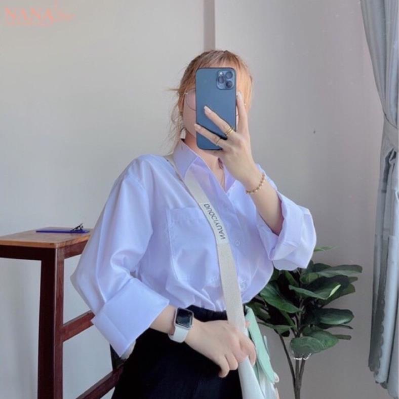 Áo Sơ Mi Nữ Tay Dài Học Sinh Đi Học Có Túi Form Rộng Basic Loại 1( Hàng Sẵn)