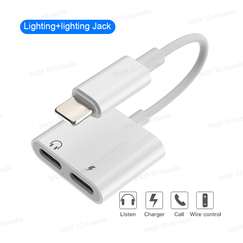 Audio Splitter Dual Jack Headphone Lightning/3.5 mm Audio + Charge Rockstar 2 in 1 Adapter Charging / Audio / Call Adapter for iPhone