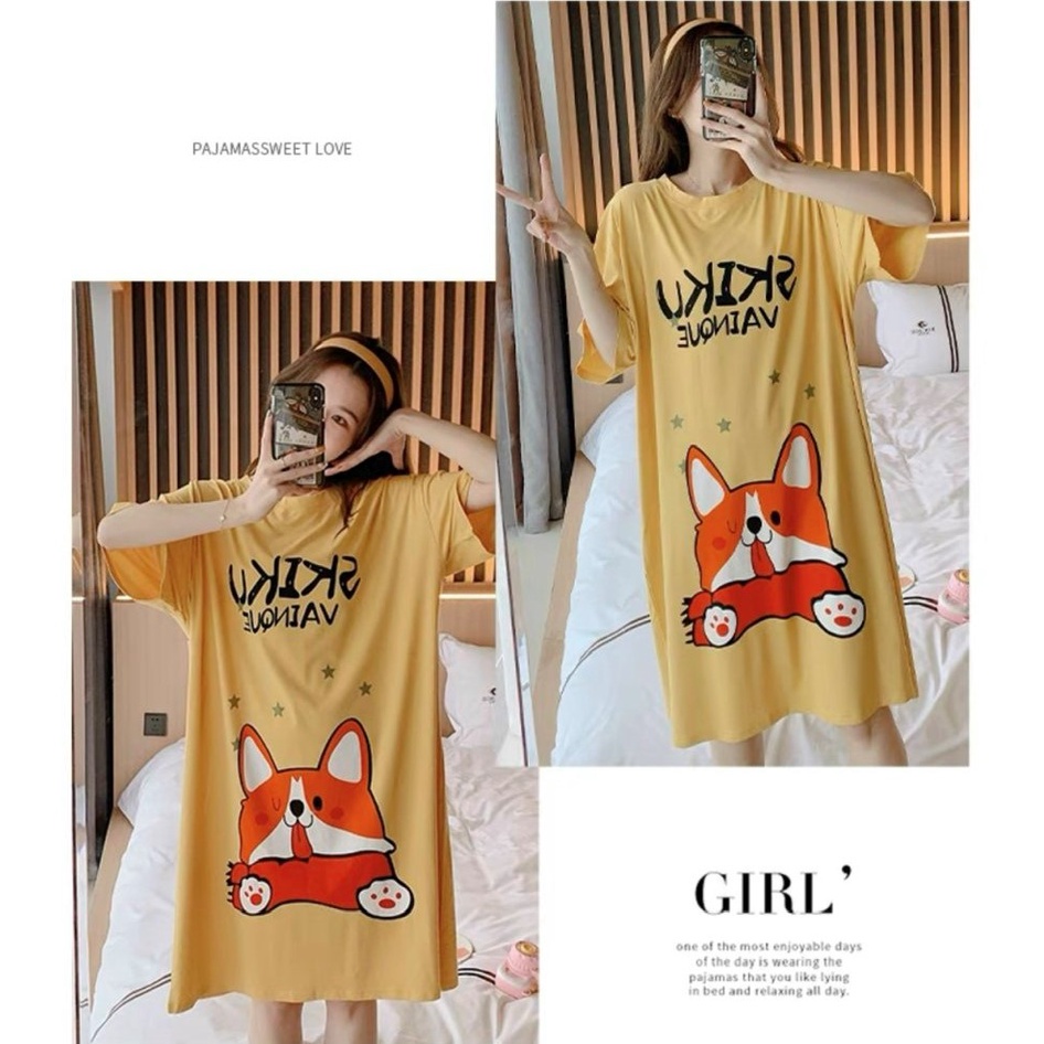 Váy Ngủ Mặc Nhà Chất Cotton Mát Mềm Co Giãn Thấm Hút Mồ Hôi