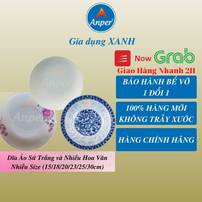 Đĩa sứ ANPER 15 18 25 30 cm nhật hàn dĩa sâu lòng đựng thức ăn hàng chính hãng