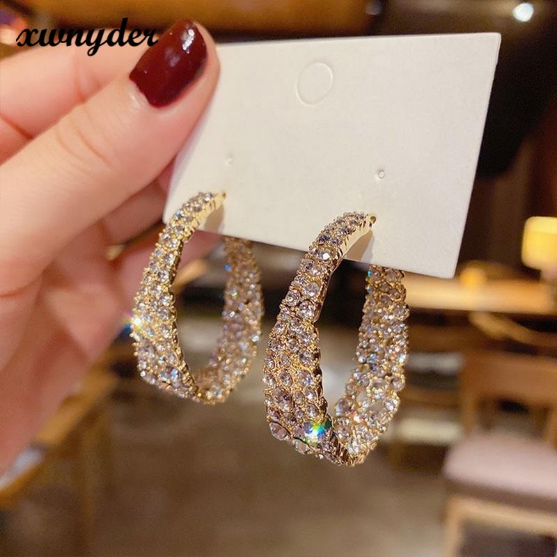 Khuyên Tai Tròn Đính Đá Lấp Lánh Sang Trọng