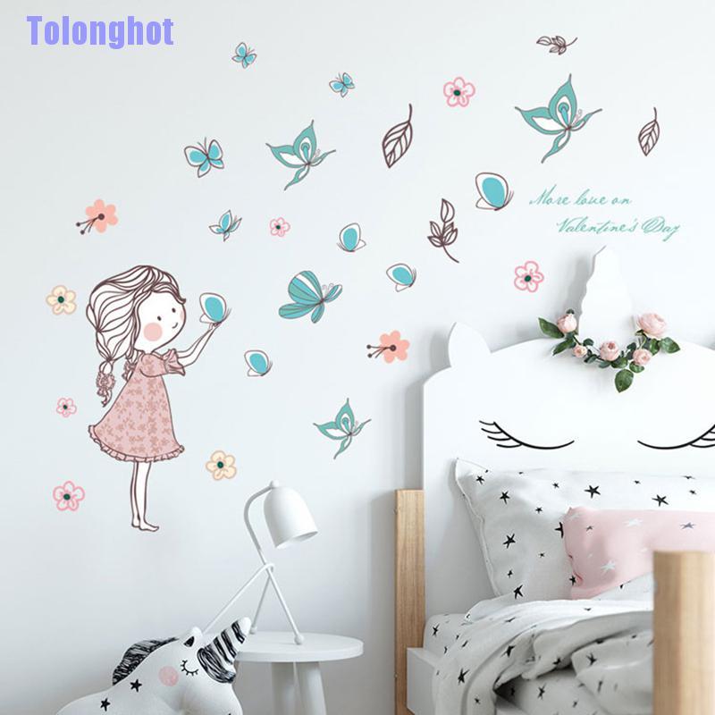 Decal dán tường Họa Tiết Hình Cô Gái Và Con Bướm Dùng Trong Trang Trí Phòng