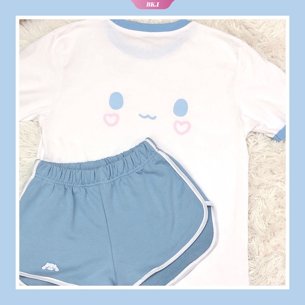 SANRIO Bộ Đồ Thể Thao Mùa Hè Tay Cộc Dáng Rộng Mềm Mại In Họa Tiết Kuromi Phong Cách Nhật Bản Cho Nữ [BK2]