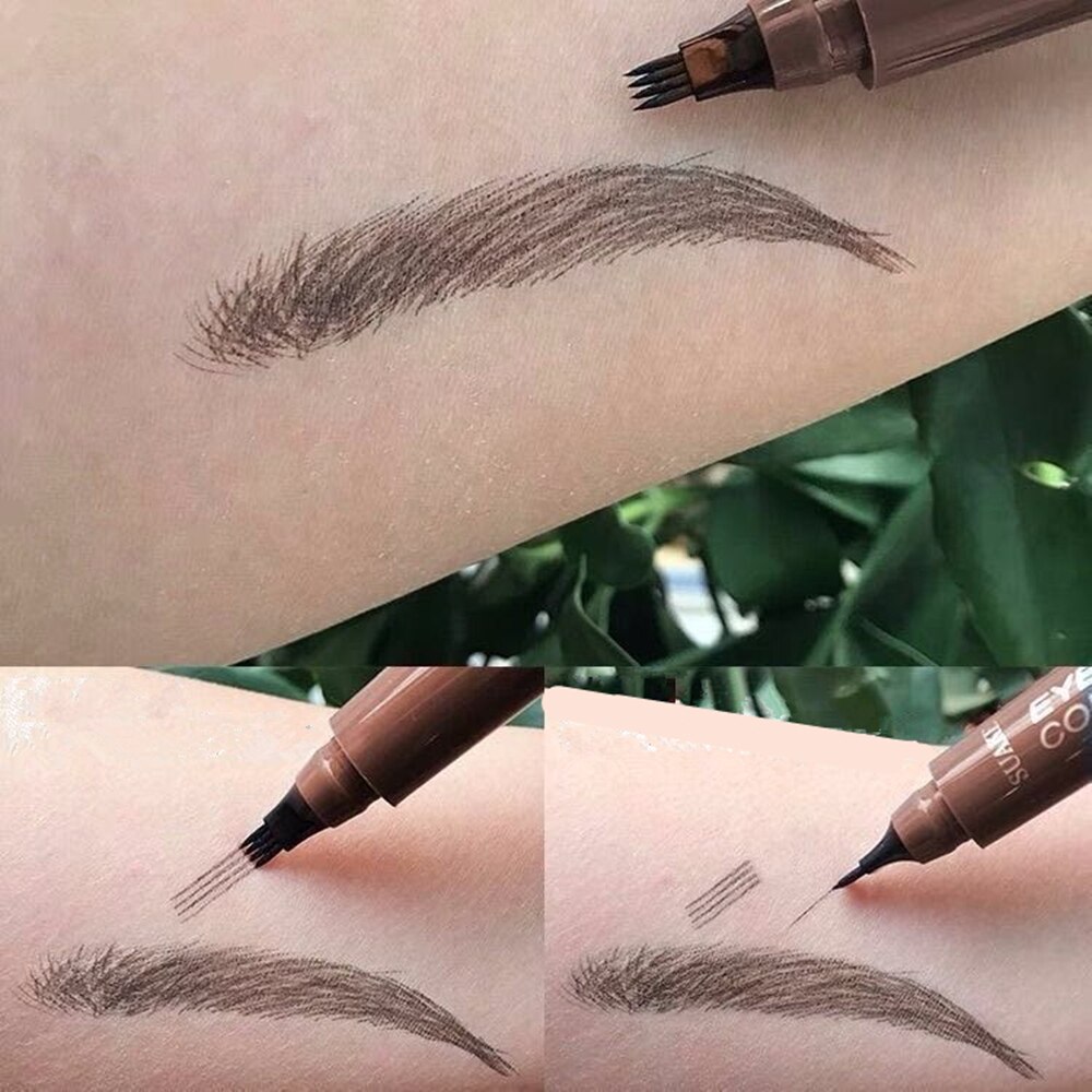 [Hàng mới về] Bút Kẻ Lông Mày Dạng Phẩy Sợi Chống Nước Lâu Phai Thiết Kế Đầu Bút Phân Thành 4 Nhánh