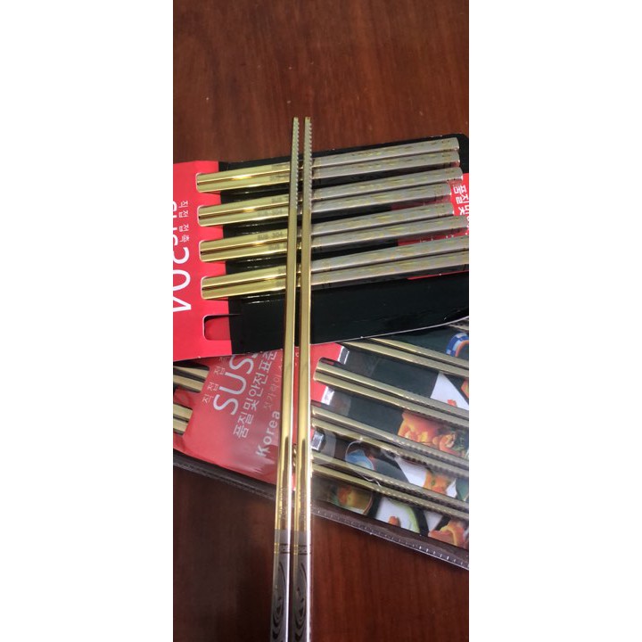 Đũa inox 304 Hàn Quốc đầu vuông chống trơn trượt, đặc ruột sắc nét bóng bẩy, bảo vệ sức khoẻ