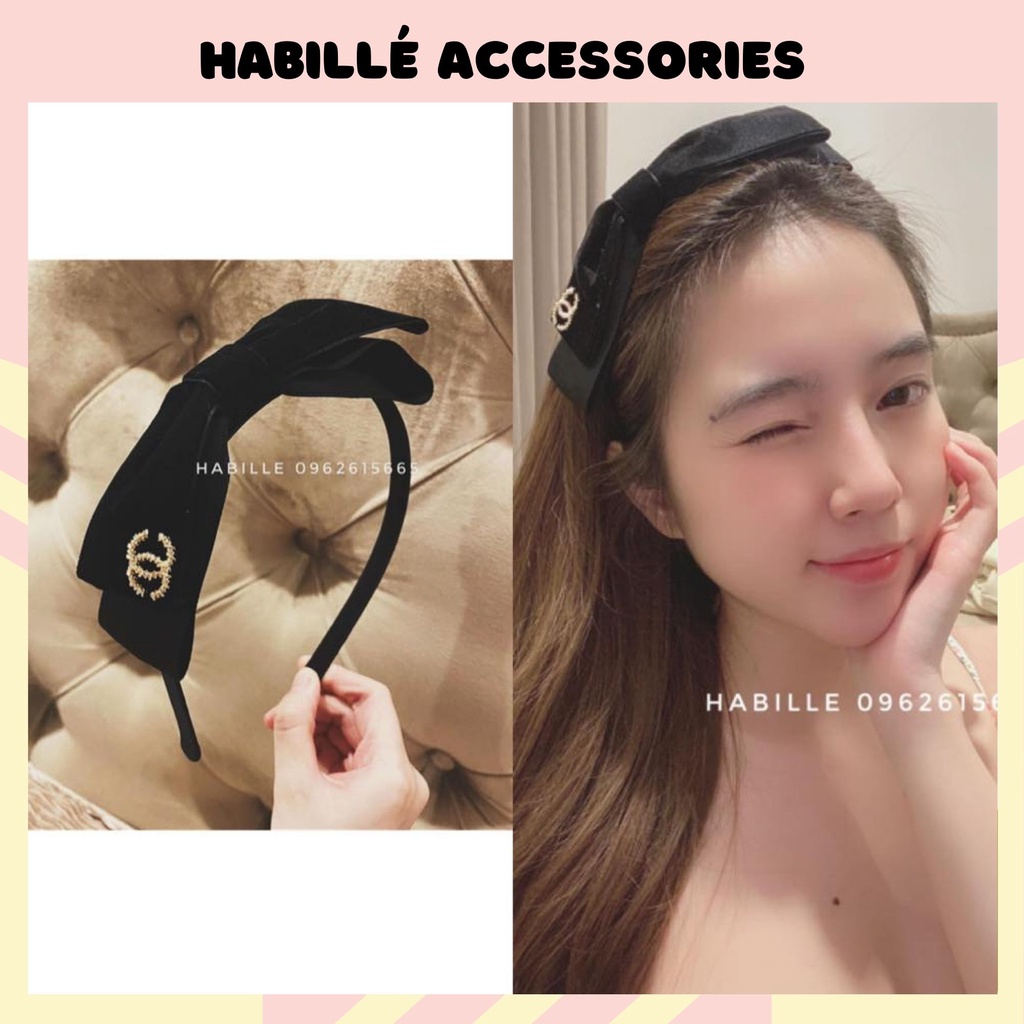 Cài Tóc Nhung Nơ Chanel Logo Nổi Thiết Kế Cực Sang Chảnh Xinh Xắn Phong Cách Hàn Quốc Hot Trend