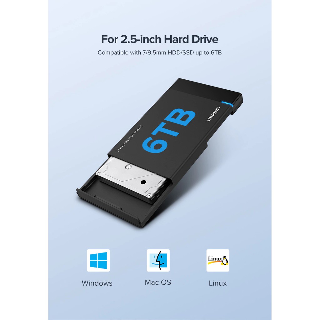 Hộp Đựng Ổ Cứng 2.5&quot; SATA SSD/HDD USB-C 3.1 Hỗ trợ 6TB Ugreen 50743 Chính Hãng US221