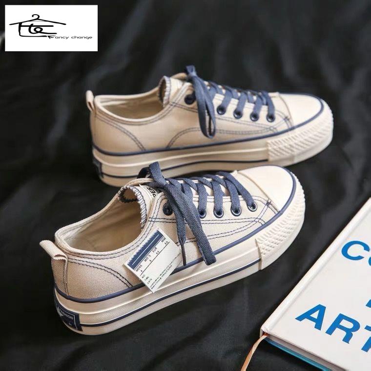 Giày Thể Thao Canvas Đế Dày Cổ Thấp Dễ Phối Đồ Thời Trang Phong Cách Hàn Quốc Cho Nữ