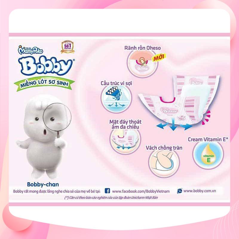 Tấm lót sơ sinh bobby newborn 2-60 miếng, tả lót mẫu mới tặng kèm 6 miếng tả quần size m, bobby cho bé dưới 1 tháng tuổi