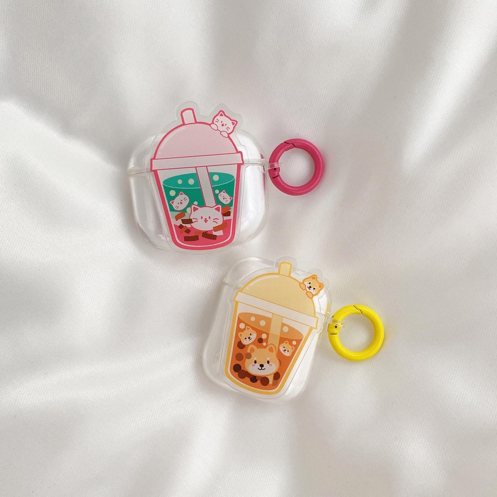 Vỏ Bảo Vệ Hộp Sạc Tai Nghe AirPods 1 2 pro 3 2021 gen3 Bằng Silicon Tpu Mềm Hình Ly Trà Sữa 4 Màu Dễ Thương