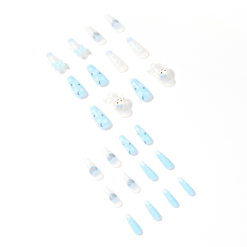 YADORNOS Set 24 móng tay giả YADORNOS dáng dài xanh dương có thể tháo rời