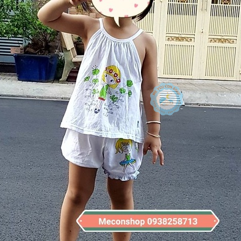 (8-16kg) ÁO HAI DÂY COTTON TRẮNG IN HÌNH DỄ THƯƠNG CHO BÉ GÁI JOU ( ÁO LẺ) (katydang)