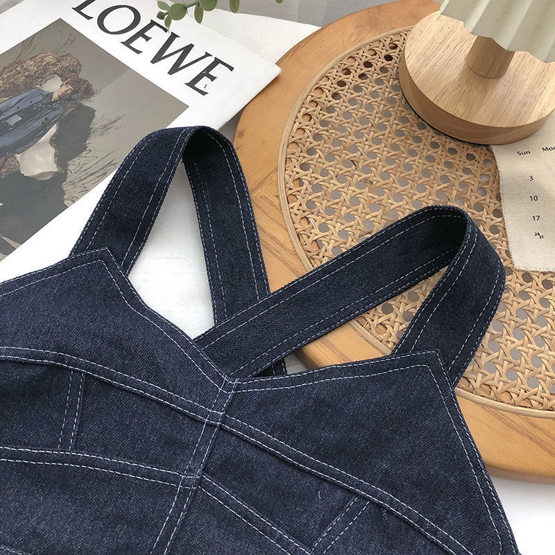 Áo Hai Dây Vải Denim Phong Cách Hàn Quốc Thời Trang Mùa Hè Dễ Phối Đồ