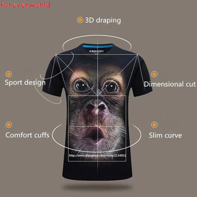 Áo thun tay ngắn cổ tròn in hình Gorilla 3D phong cách cá tính cho nam