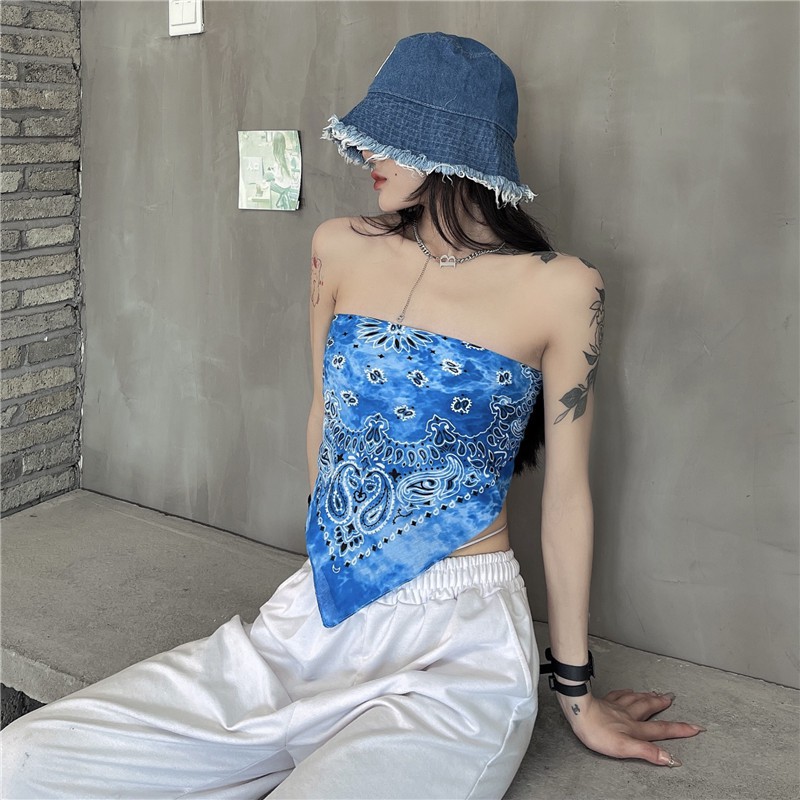 Áo Tank Top Màu Nhuộm Họa Tiết Hoa Phong Cách Harajuku