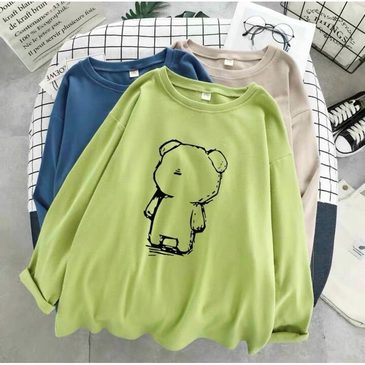 Áo thun nữ tay dài 💚𝗙𝗥𝗘𝗘𝗦𝗛𝗜𝗣💚 Sweater áo thun nữ tay dài trẻ em GẤU CON Cam Nâu năng động, trẻ trung, thoáng mát.