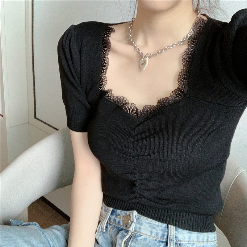 Áo Kiểu Phối Ren Hoa Thiết Kế Cổ Chữ V Phong Cách Nữ Tính