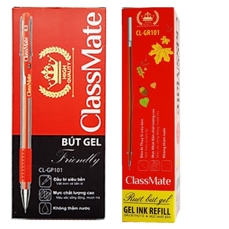Combo 2 Hộp 12 Bút Bi Nước Class Mate CLGP101 Và 20 Pcs Ruột Bút Gel Ngòi 0.5 Hải Hà GR101 Đầu Bi Thụy Sĩ Mực Nhật Bản