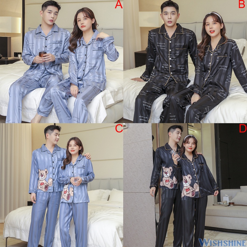 Bộ Đồ Ngủ Tay Dài Chất Liệu Lụa Satin Size M-5XL Thời Trang Hàn Quốc Cho Cặp Đôi