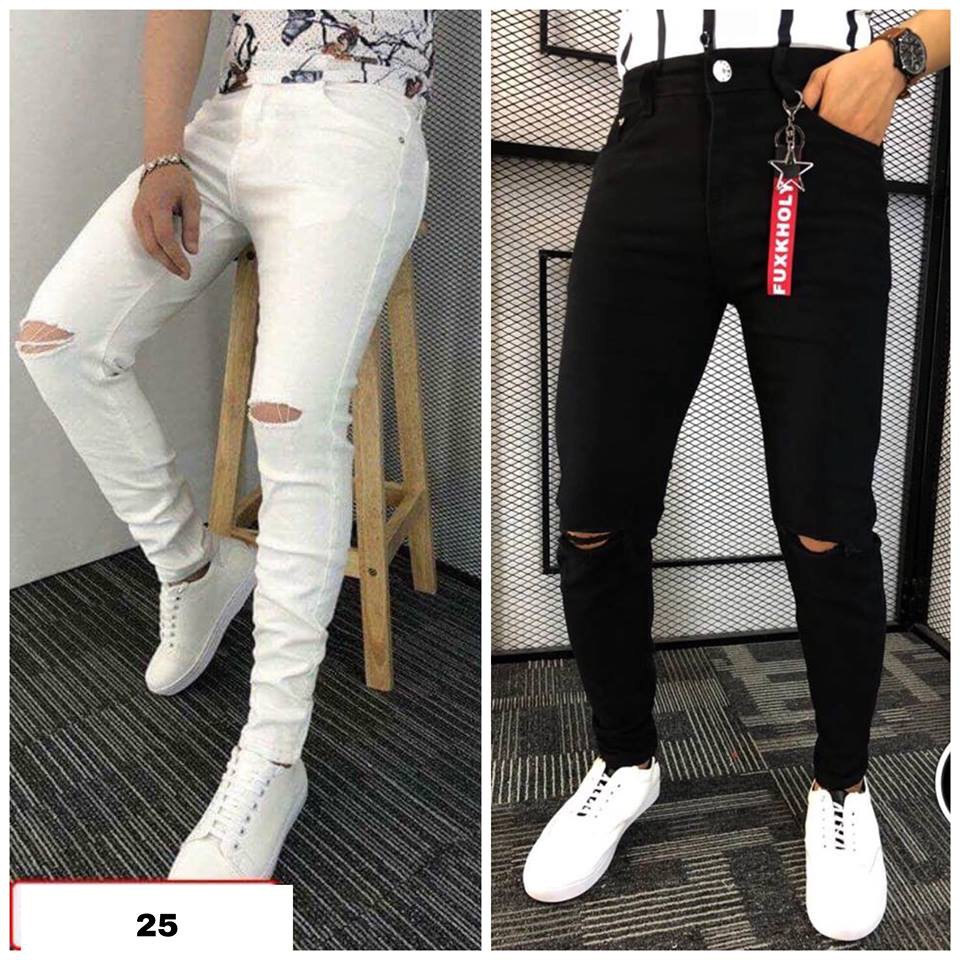 [Mã SKAMAP6 giảm 8% TỐI ĐA 50K đơn250K] Quần jeans nam đen-trắng rách gối | WebRaoVat - webraovat.net.vn