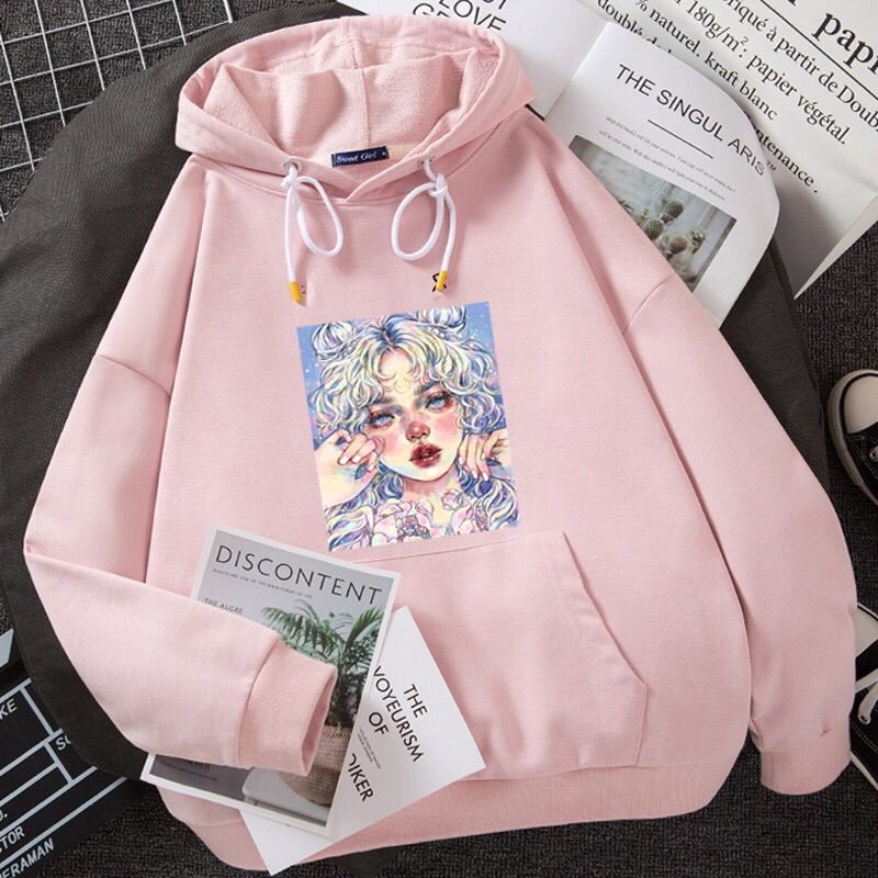 Áo Hoodie Nỉ Mũ Áo Khoác nỉ in hình cô gái Mũi đỏ