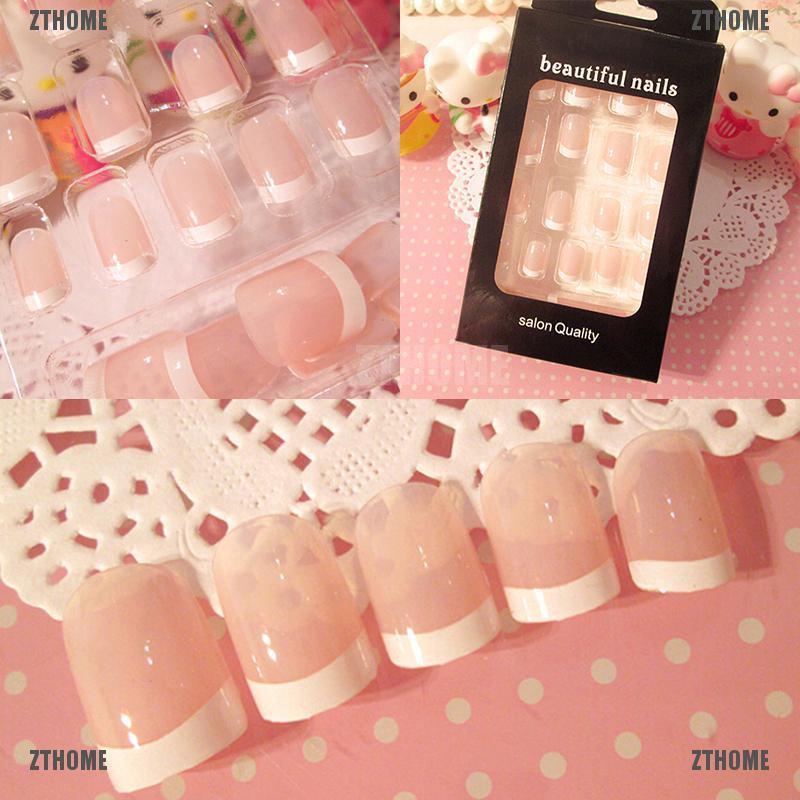 Kj♠ Hộp 24 Móng Tay Giả Kiểu Pháp Tự Trang Trí