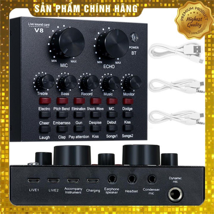 Sound card V8S+ cao cấp có kết nối bluetooth dành cho míc thu âm livestream