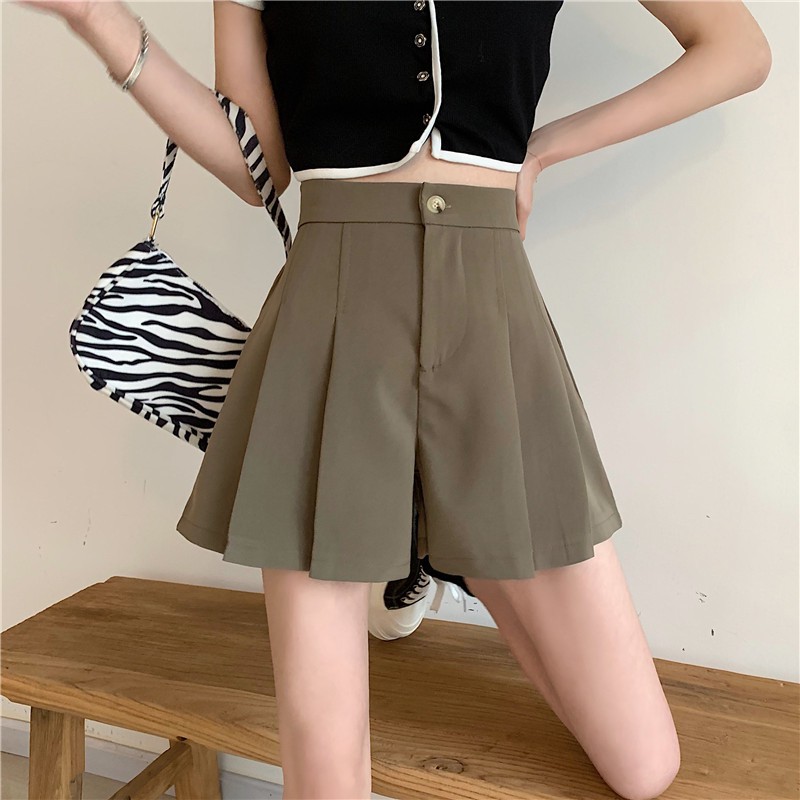 quần shorts nữ ống rộng dáng váy cạp khuy đứng xếp ống xòe Xinh Xắn