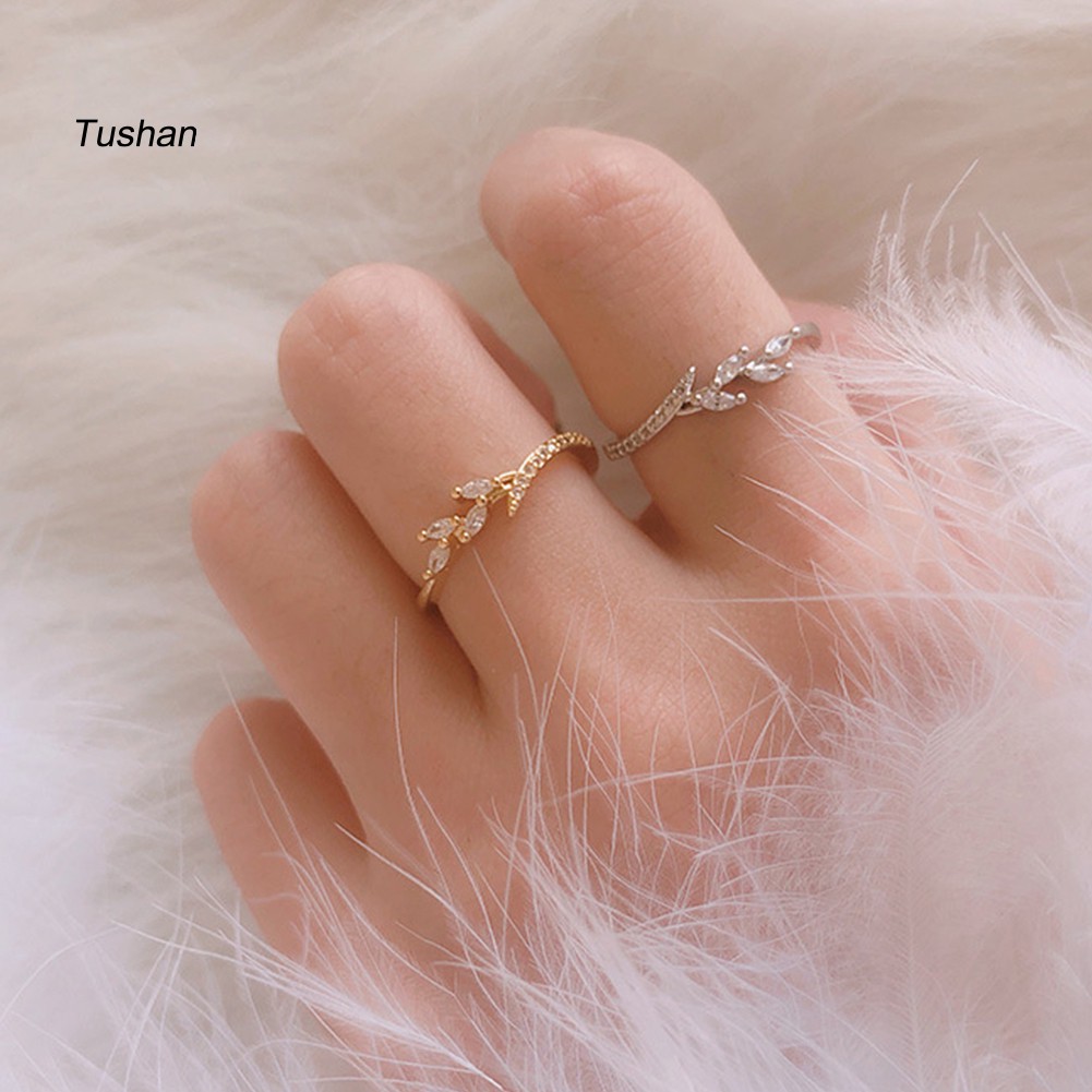 Ống Xả Khí Thải Chuyên Dụng Chất Lượng CaoNhẫn Hình Chiếc Lá Đính Đá Zircon Thời Trang Cho Nữ