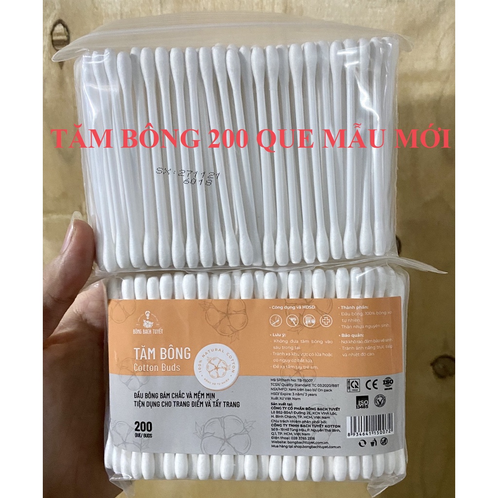 Tăm Bông Người Lớn Meriday 200 que/ Gói Zíp - Tăm bông đầu lớn COTTON BUDS Bông Bạch Tuyết ( Mẫu Mới )