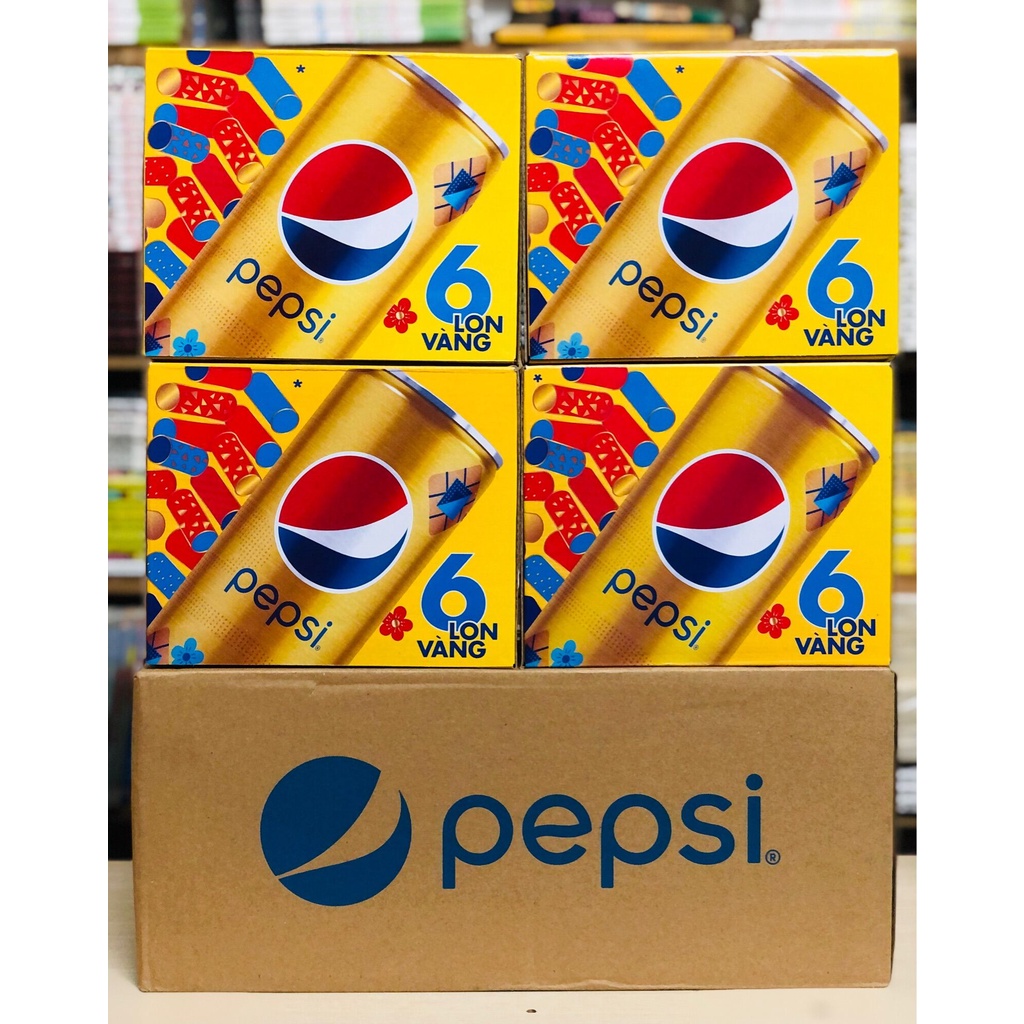 Hộp 6 Lon Nước Ngọt Có Ga Pepsi Vàng Mùa Tết