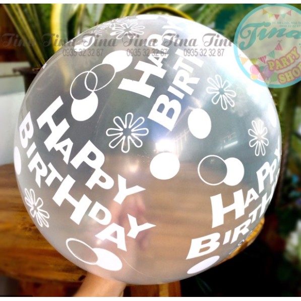 BONG BÓNG TRONG SUỐT IN HAPPY BIRTHDAY, NGÔI SAO, CHẤM BI 12'' bịch 10C- 20C