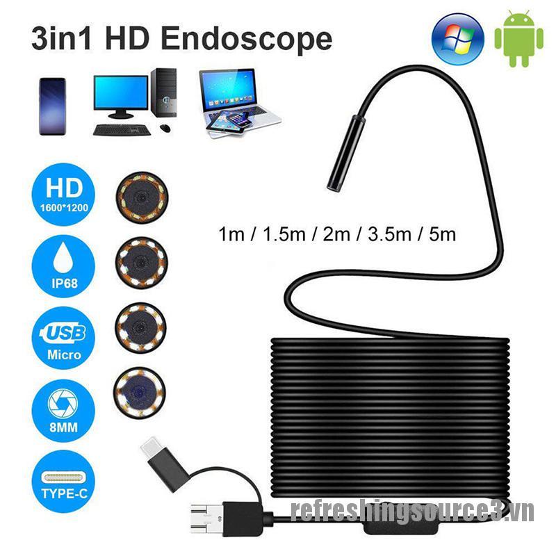 Camera 3 Trong 1 Cổng Usb Loại C 5.5 / 7 / 8mm Hd Ip68