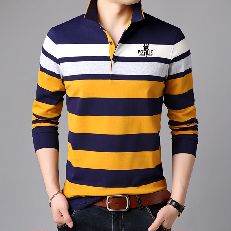 Áo polo Nam Tay Dài Sọc Ngang 3 Màu