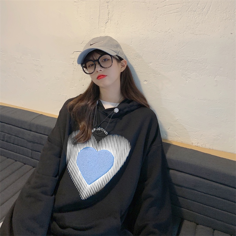 【ZHELIHANGFEI】Áo Hoodie Tay Dài Form Rộng Họa Tiết Theo Phong Cách Preppy Dễ Phối Đồ