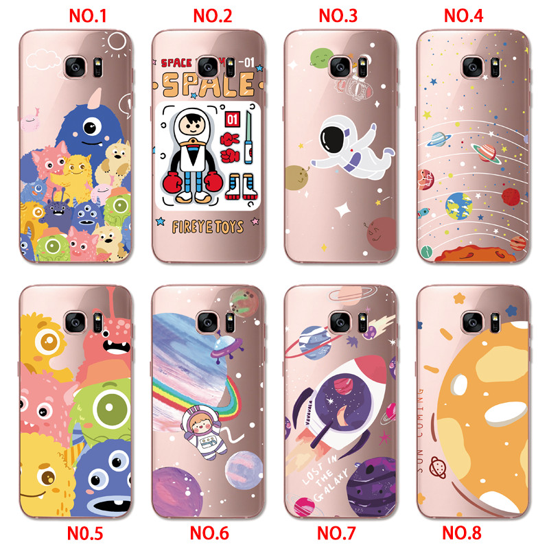 Samsung Galaxy S5 S7 S6 Edge Plus INS Cute Cartoon Big eyes furry Monster Clear Soft Silicone TPU Phone Casing Lovely Space Astronaut Spaceship Case Back Cover Couple