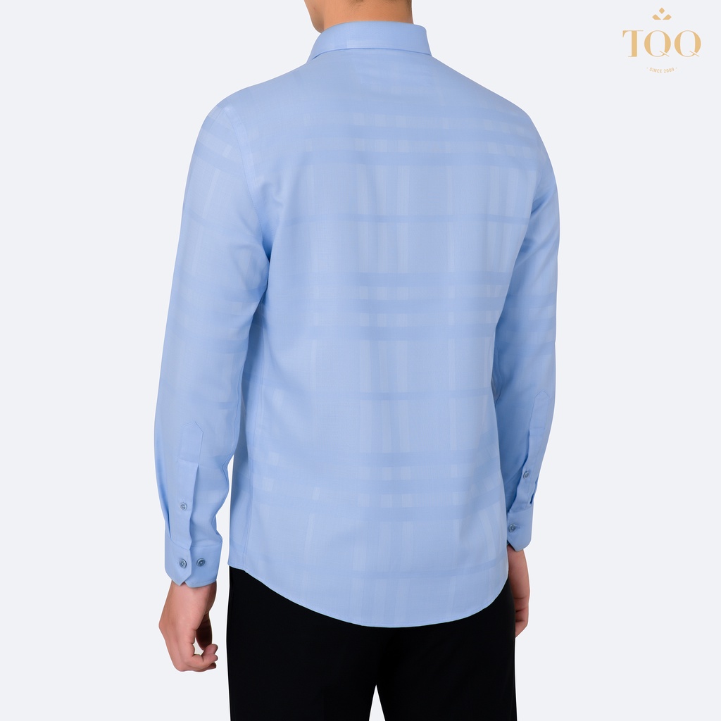 Áo sơ mi nam dài tay TQQ dáng Slimfit công sở chất liệu Cotton cao cấp có co dãn K414CS-CSB màu xanh biển dệt kẻ chìm