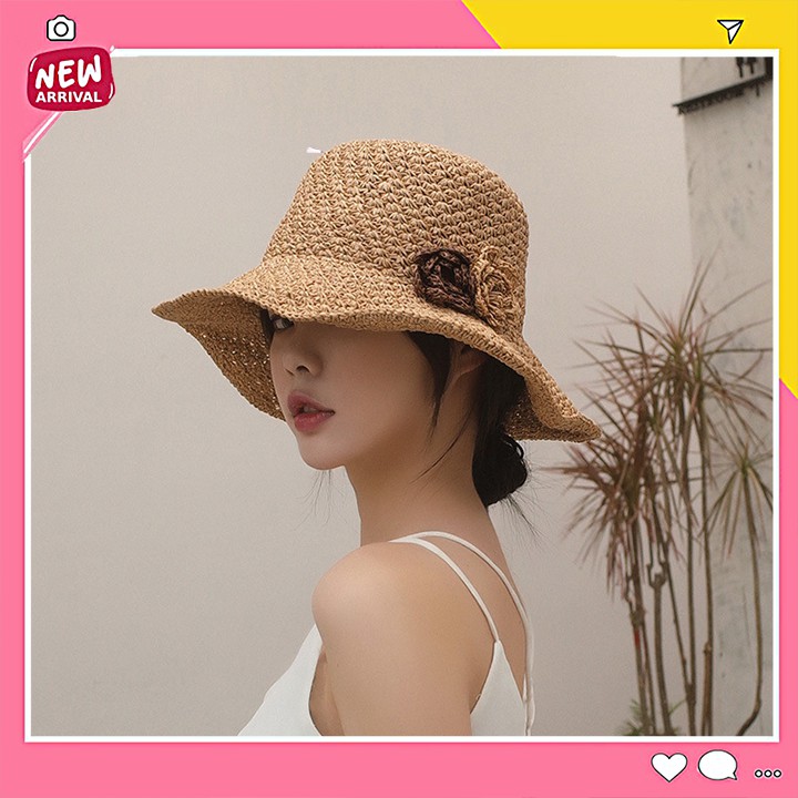 Mũ nón cói lưới đính hoa đôi đi biển du lịch dã ngoại có thể gấp lại style Hàn Quốc hot nhất hè 2021