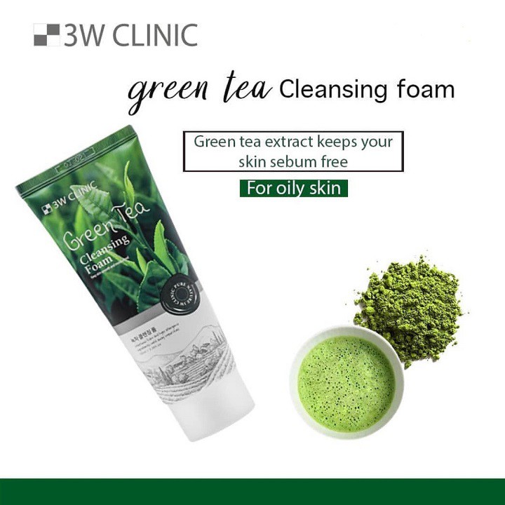 Sữa rửa mặt trà xanh 3W Clinic Green Tea Foam Cleansing Hàn Quốc 100ml Giúp làm sạch da/ giảm mụn/ trắng da tự nhiên